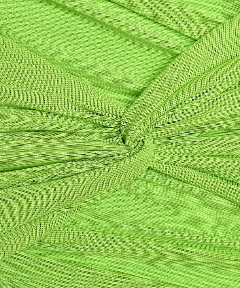 Electric Lime Ruched Mini Dress | Mesh Cutout Bodycon for Fall Parties