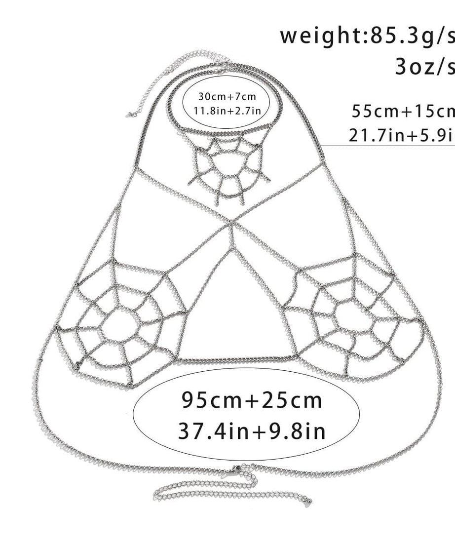 Bewitching Silver Spider Web Body Chain & Choker Set | Halloween & Goth Fashion Essential