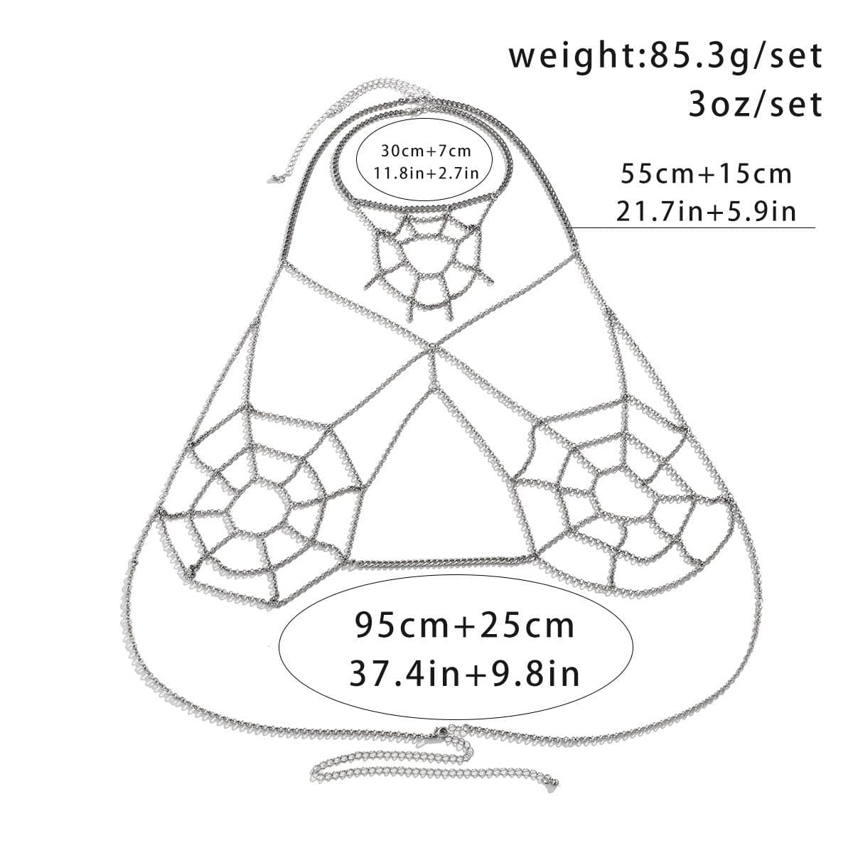 Bewitching Silver Spider Web Body Chain & Choker Set | Halloween & Goth Fashion Essential