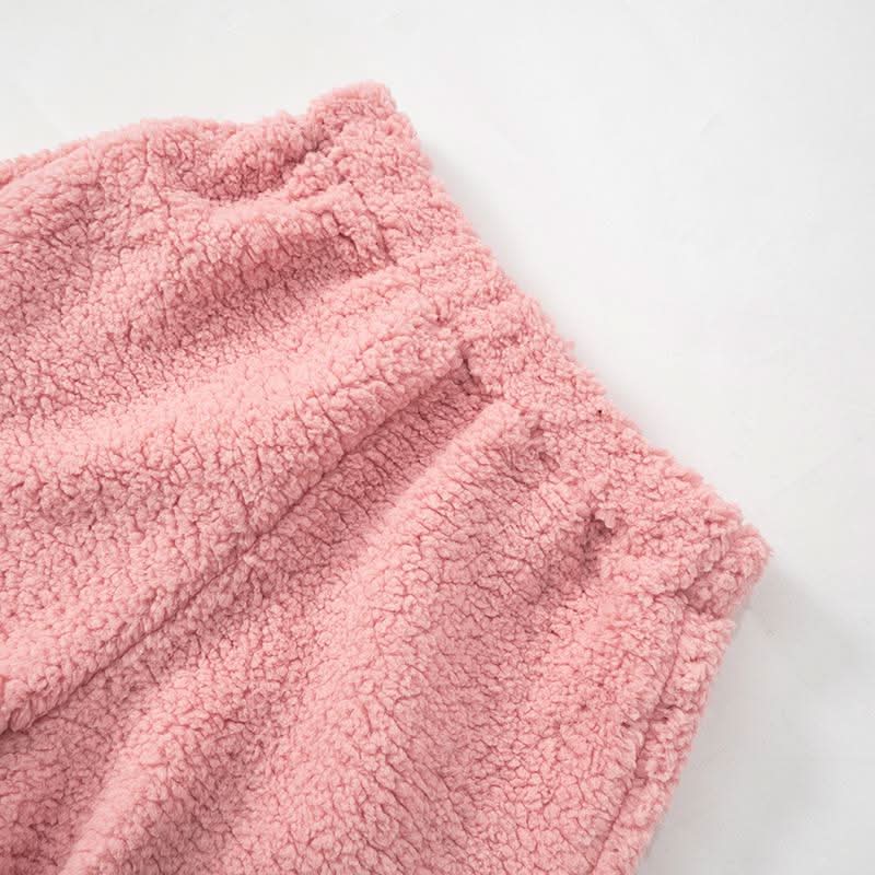 Cozy Chic Pink Sherpa Loungewear Set: Cropped Zip-Up Top & Comfy Shorts for Fall