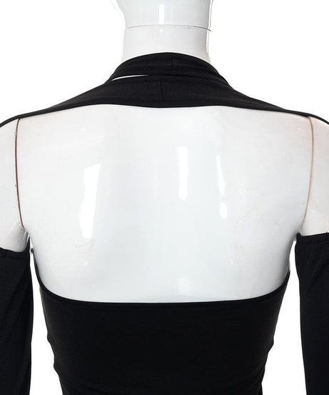 Dark Romance Halter Long Sleeve & Cutout Mini Skirt Set - Your Edgy Fall Night Out Look