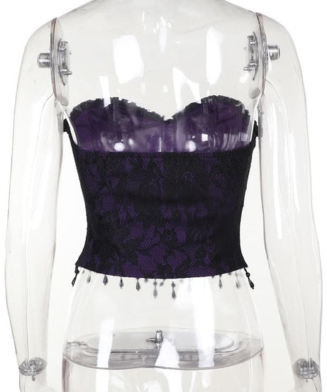 Dark Enchantress Purple Lace Corset Bustier Top - Halloween & Fall Goth Glamour
