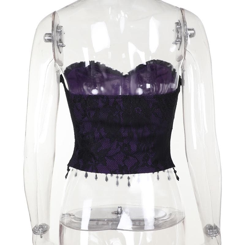 Dark Enchantress Purple Lace Corset Bustier Top - Halloween & Fall Goth Glamour