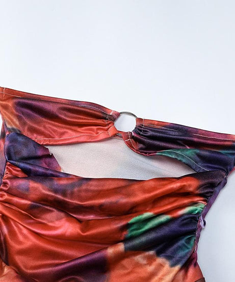 Autumn Bloom Strapless O-Ring Ruffle Midi Dress - Vibrant Party & Cocktail Chic