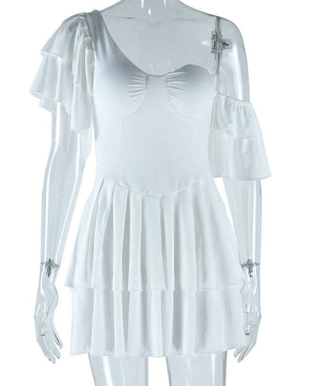 Dreamy White One-Shoulder Ruffle Mini Dress - Fall Party & Vacation Perfect