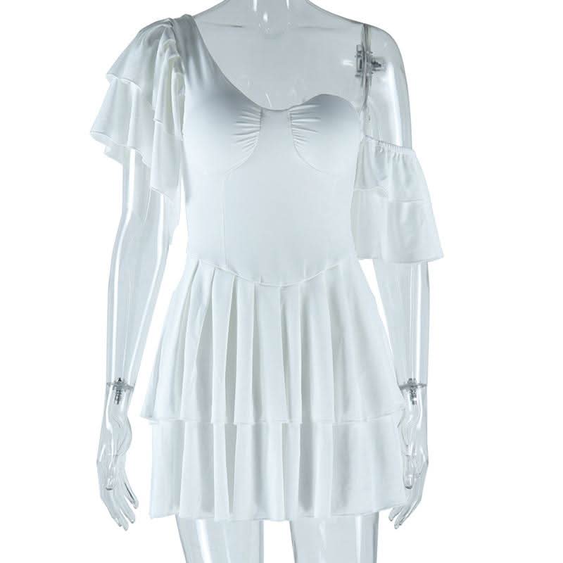Dreamy White One-Shoulder Ruffle Mini Dress - Fall Party & Vacation Perfect