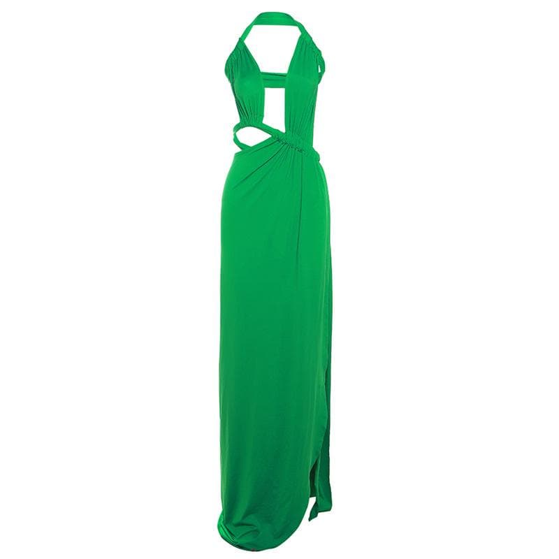 Show-Stopping Emerald Green Halter Cutout Maxi Dress - Your Ultimate Holiday Party & Getaway Glam