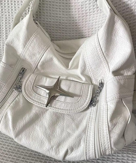 Y2K Chic White Star Crossbody Bag - Faux Leather Hobo Shoulder Purse for Fall Style