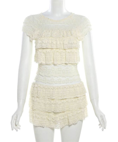 Dreamy Tiered Ruffle Lace Knit Shorts Set - Cozy Resort & Lounge Wear for Women