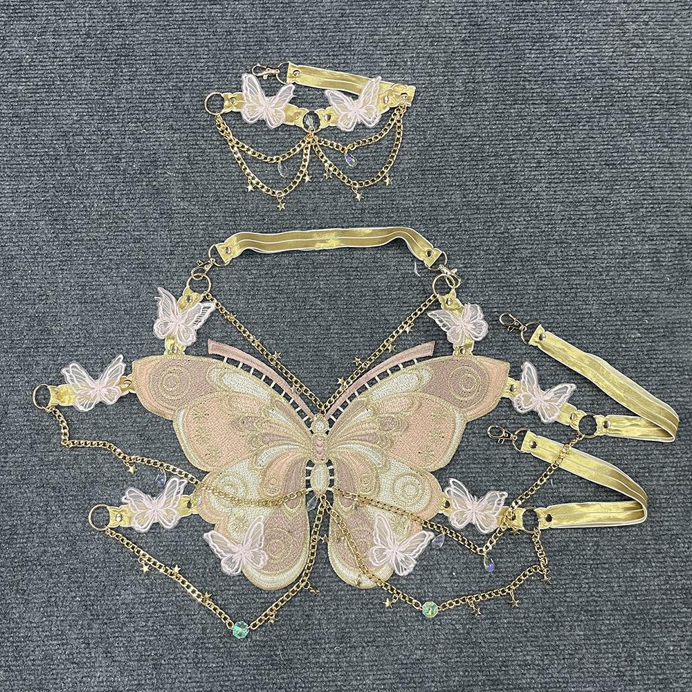 Enchanted Butterfly Halter Top & Body Chain with Choker | Festival Rave & Halloween Statement Piece