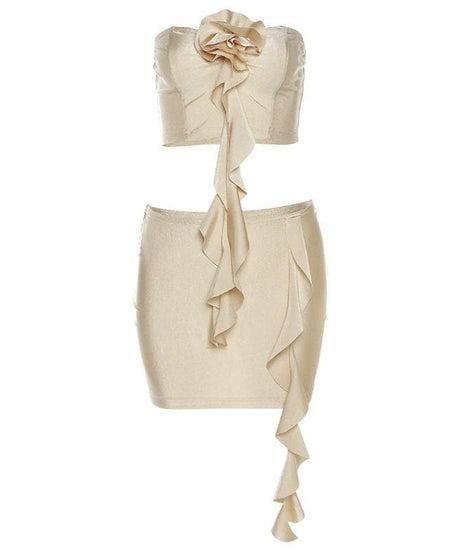 Glamorous Champagne Ruffle Floral Two-Piece Set | Your Holiday Party & Night Out Essential