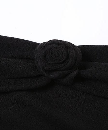 Effortless Elegance: Off-Shoulder Rose Appliqué Mini Dress with Flared Sleeves - Your Fall & Holiday Go-To