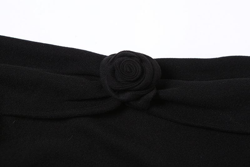 Effortless Elegance: Off-Shoulder Rose Appliqué Mini Dress with Flared Sleeves - Your Fall & Holiday Go-To