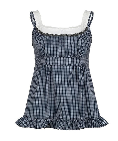 Chic Gingham Plaid Babydoll Top - Lace Trim, Ruffle Hem, & Fall Layering Essential