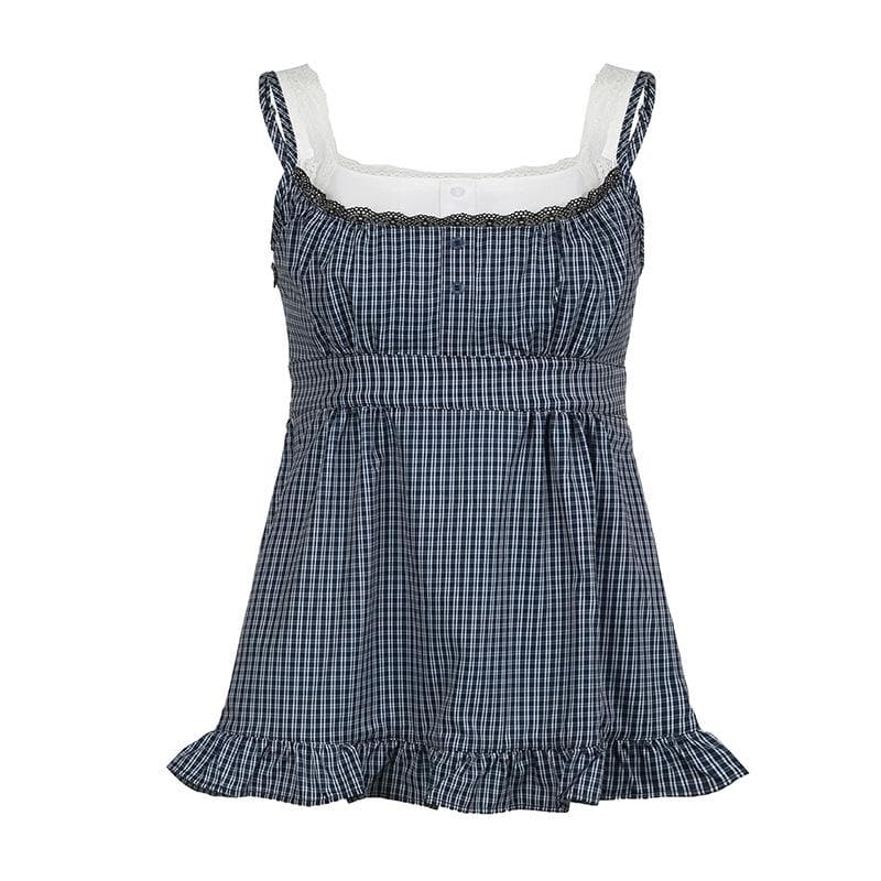 Chic Gingham Plaid Babydoll Top - Lace Trim, Ruffle Hem, & Fall Layering Essential