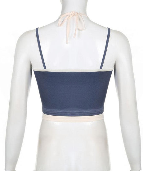 Chic Black & White Contrast Halter Crop Top – Essential Fall Style