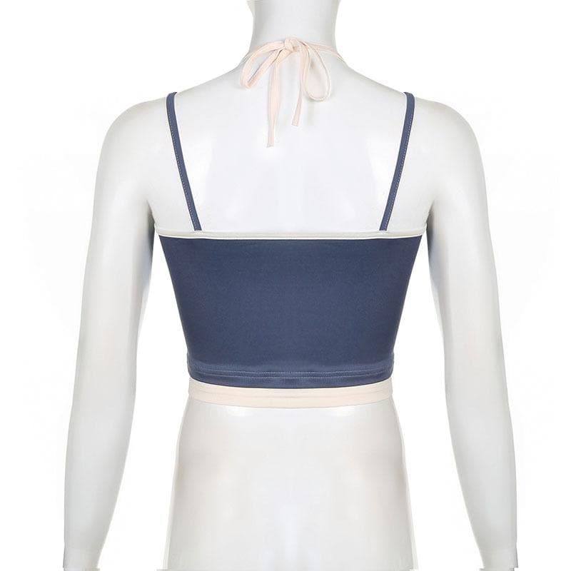 Chic Black & White Contrast Halter Crop Top – Essential Fall Style