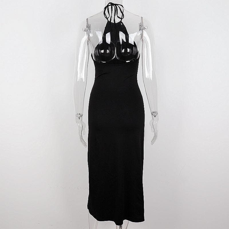 The 'Head-Turner' Black Halter Cutout Midi Dress | Your Ultimate Pick for Fall & Holiday Parties