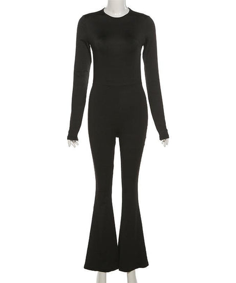 Head-Turning Black Backless Bell Bottom Jumpsuit – Long Sleeve Statement for Fall & Holiday Glam
