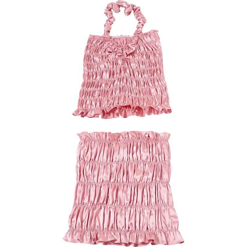 Y2K Barbiecore Pink Ruched Halter Top & Mini Skirt Set - Flirty Party & Halloween Ready