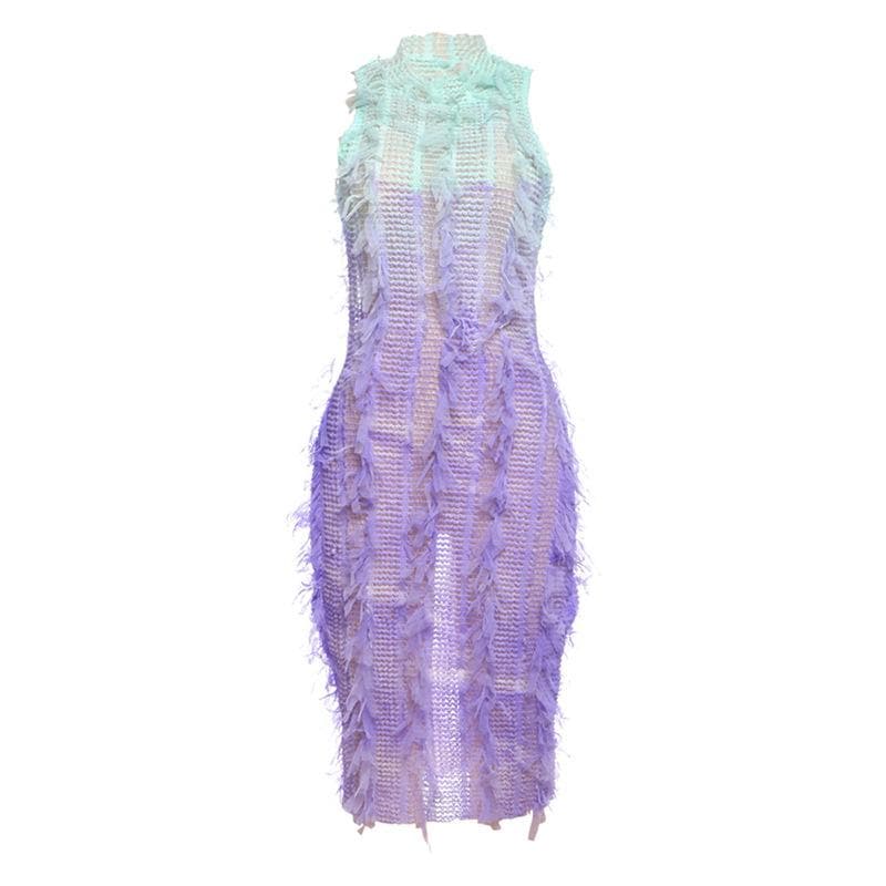 Ombre Fringe Sheer Bodycon Midi Dress | Glamour for Fall Parties & Beyond