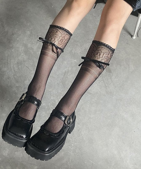 Enchanting Black Lace & Bow Knee High Socks - Perfect for Fall & Spooky Season Style!