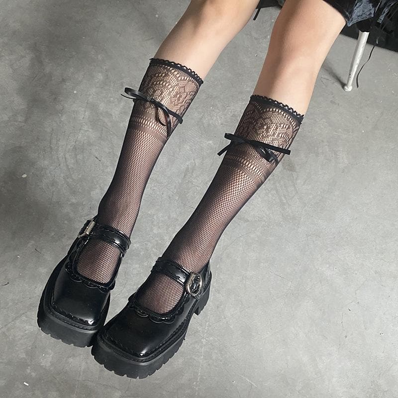 Enchanting Black Lace & Bow Knee High Socks - Perfect for Fall & Spooky Season Style!