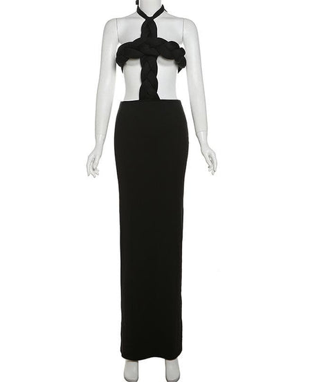 Iconic Seraphina Black Braided Halter Maxi Gown: Your Showstopping Statement for Fall & Holiday Galas