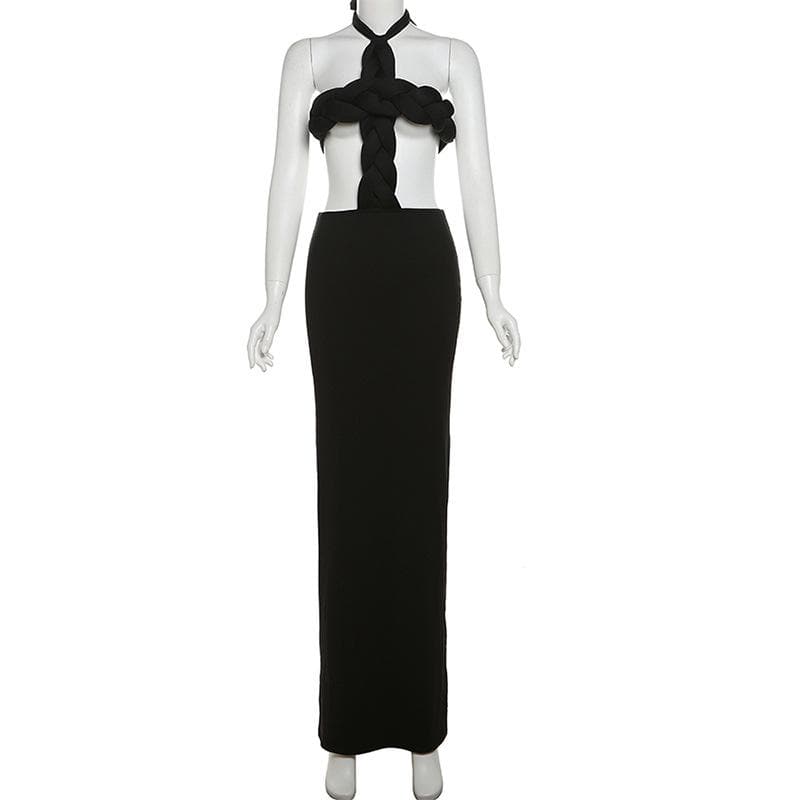 Iconic Seraphina Black Braided Halter Maxi Gown: Your Showstopping Statement for Fall & Holiday Galas