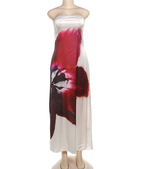 Bold Bloom Abstract Strapless Maxi Dress - Chic Fall & Holiday Escape Style