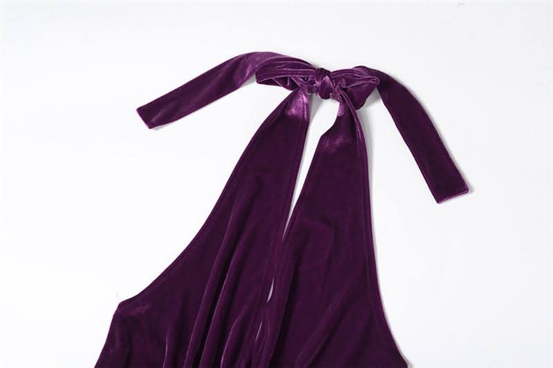 Showstopping Regal Purple Velvet Halter Maxi Dress with Dazzling Fringe | Holiday & New Year's Eve Gala Gown