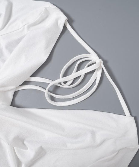 Chic & Cozy White Off-Shoulder Ruched Long Sleeve Top – Your Essential Fall Style