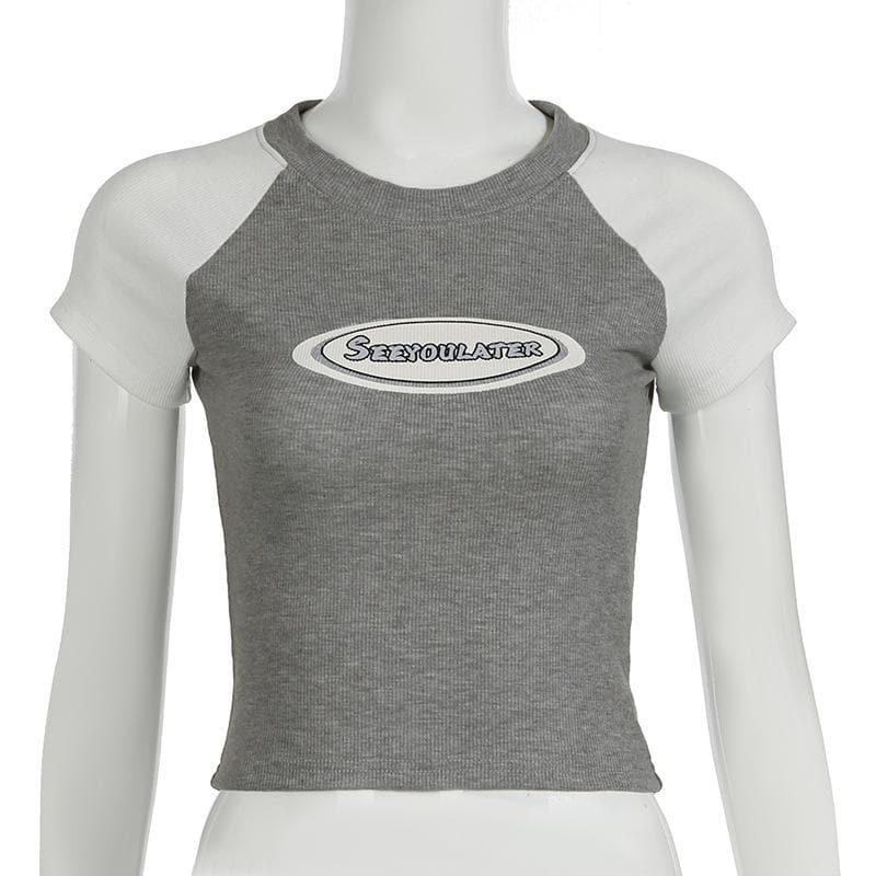 Y2K Retro Ribbed Raglan Crop Top - Women's 'SEEYOULATER' Graphic Tee