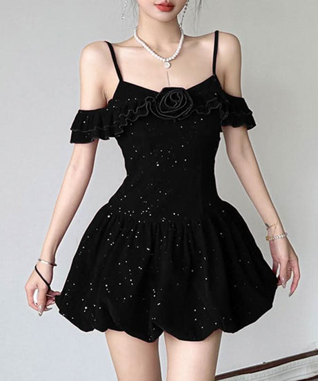 Stardust Rose Velvet Mini Dress - Glamorous 2-Way Off-Shoulder for Holiday Parties & NYE