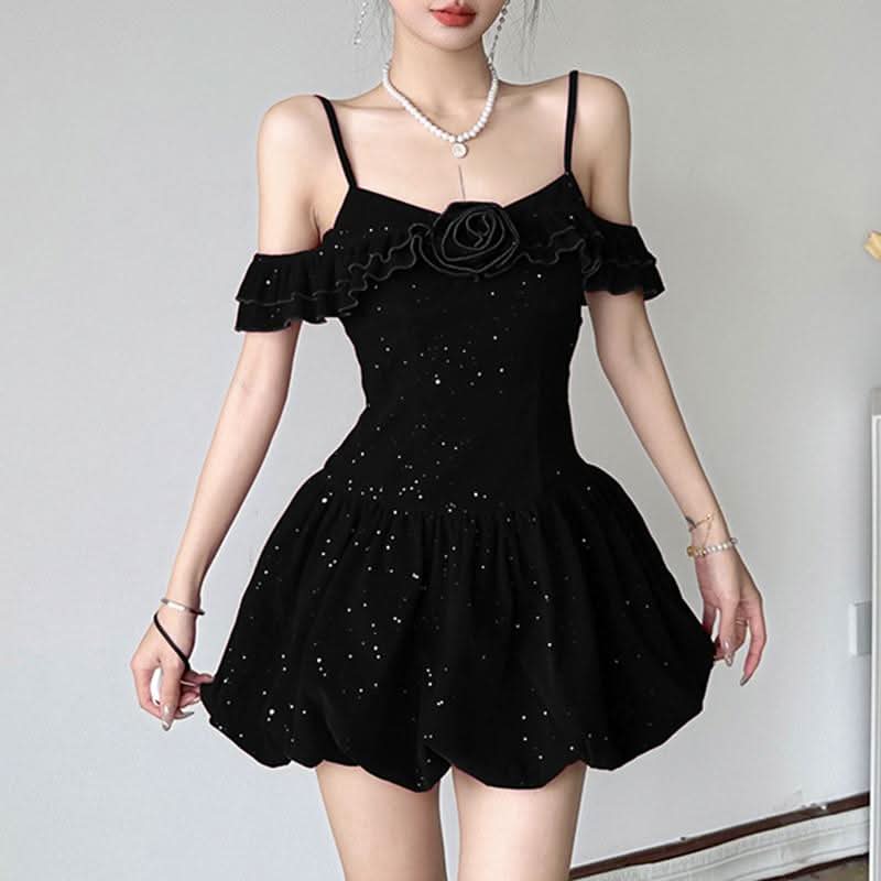 Stardust Rose Velvet Mini Dress - Glamorous 2-Way Off-Shoulder for Holiday Parties & NYE
