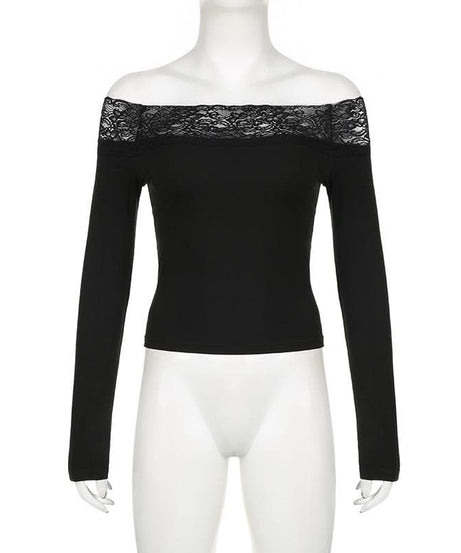 Fall & Beyond: Chic Black Lace Off-Shoulder Long Sleeve Top | American Women's Style Essential