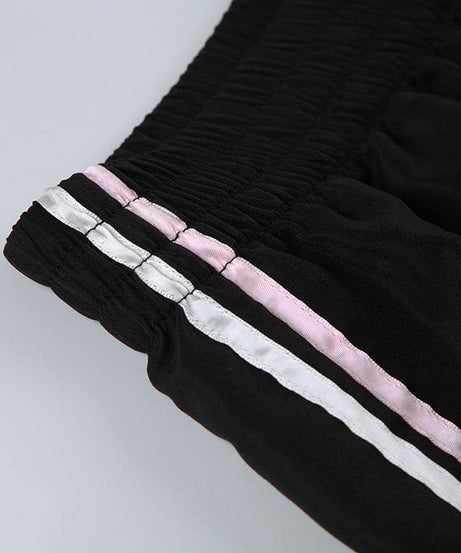 Chic Black Wide-Leg Side-Stripe Pants | Women's Fall Athleisure & Cozy Comfort