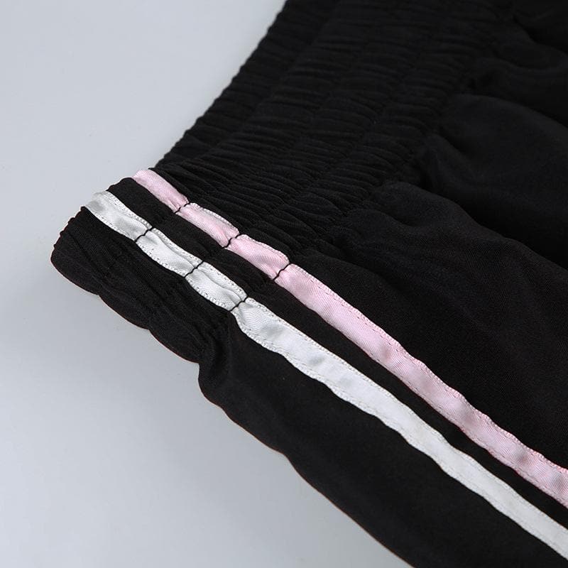 Chic Black Wide-Leg Side-Stripe Pants | Women's Fall Athleisure & Cozy Comfort