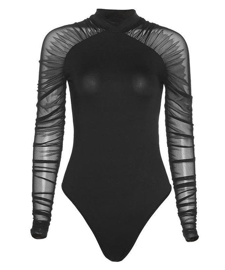 Effortless Chic Black Mesh Illusion High Neck Bodysuit | Fall & Holiday Style Essential