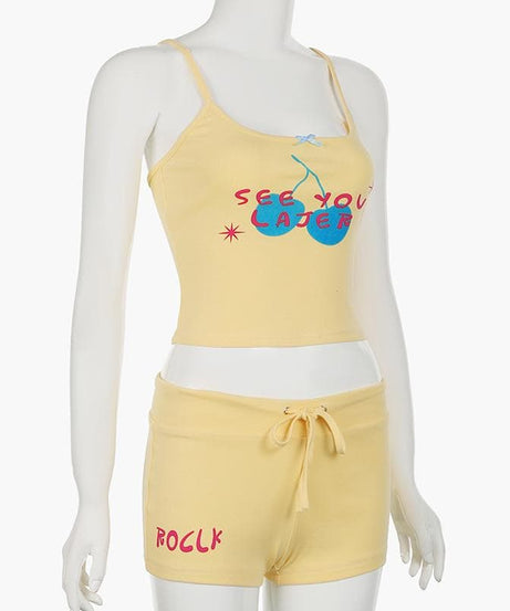 Y2K Cherry 'See You Later' Cami & Shorts Set - Comfy Loungewear for Cozy Fall Nights