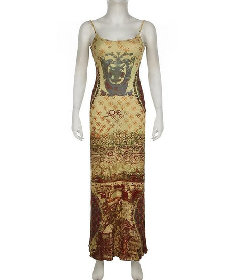 Renaissance Tapestry Print Cami Maxi Dress - Effortless Fall Style