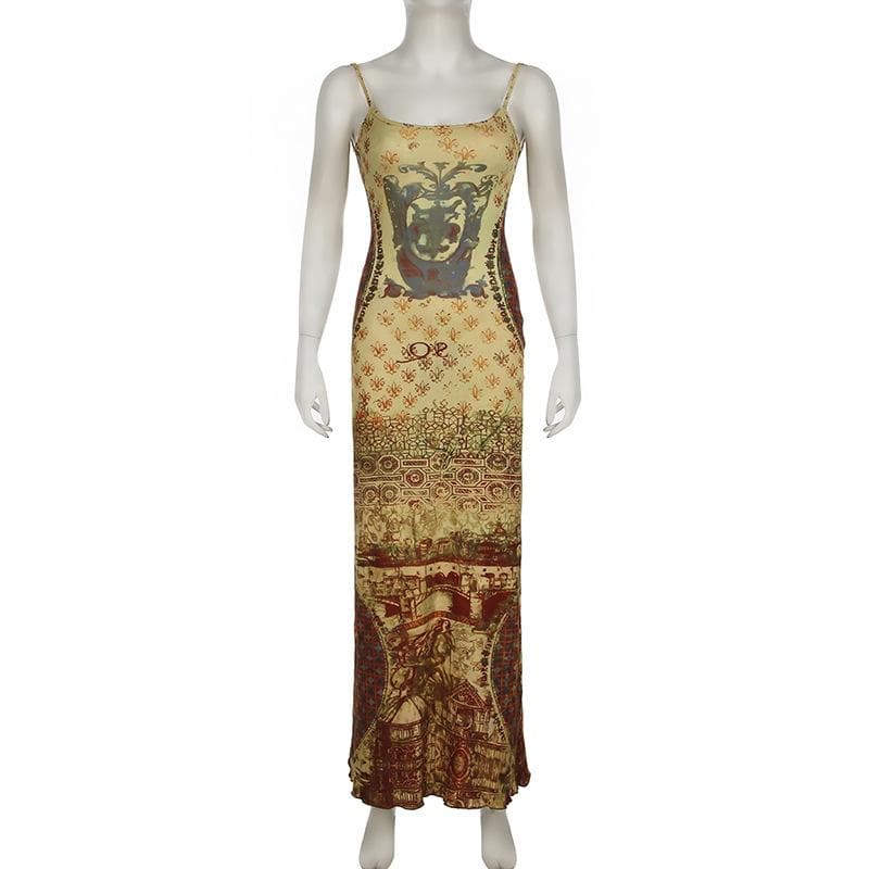 Renaissance Tapestry Print Cami Maxi Dress - Effortless Fall Style