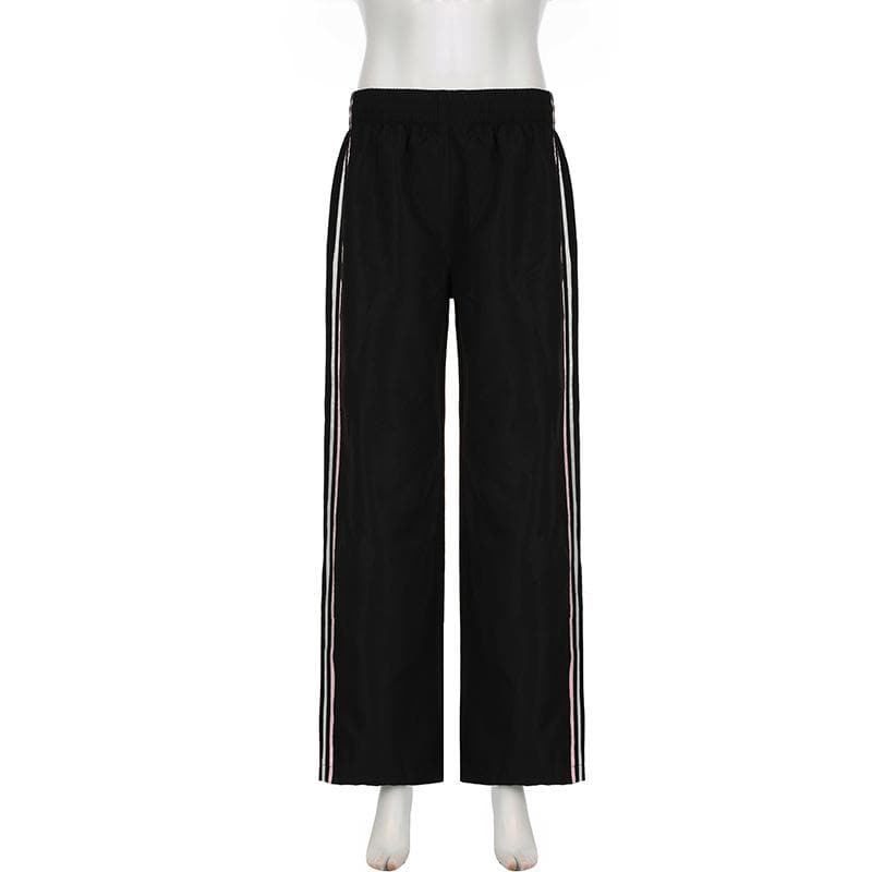 Chic Black Wide-Leg Side-Stripe Pants | Women's Fall Athleisure & Cozy Comfort