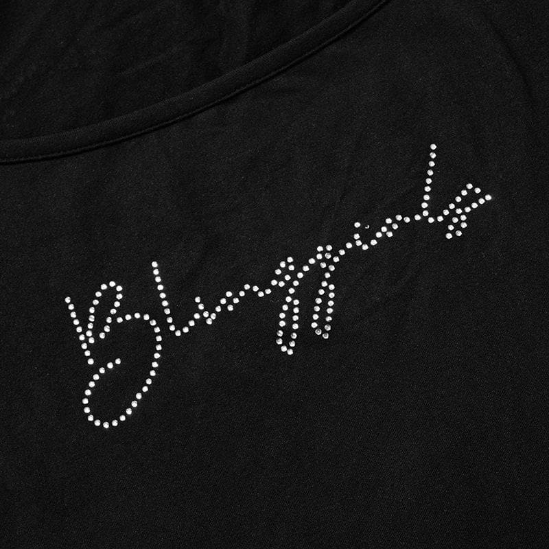 Dazzling Rhinestone Square Neck Long Sleeve Top - Chic Y2K Fall Style