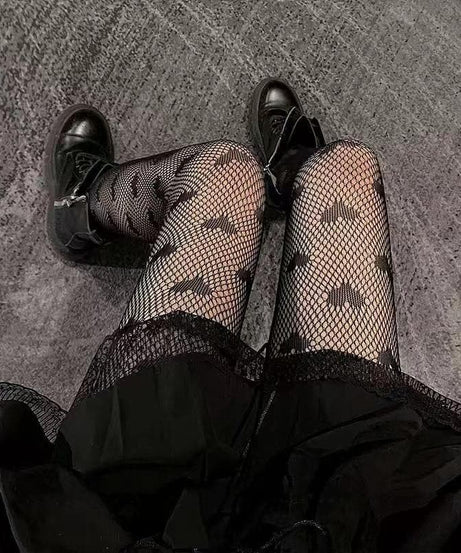Unleash Your Inner Witch: Bat Pattern Fishnet Tights - Halloween & Edgy Fall Style for Women