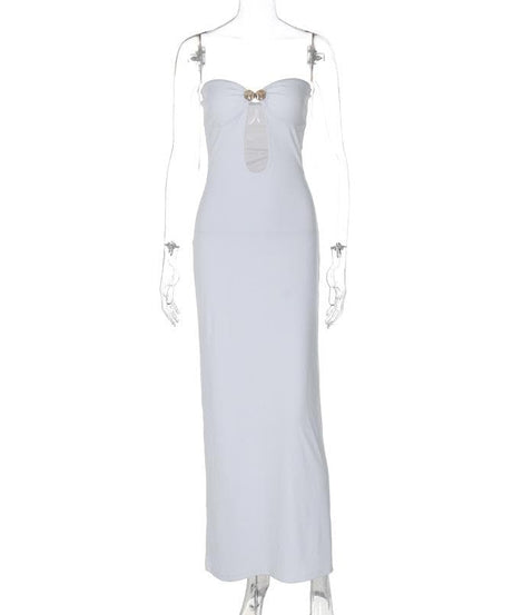 Goddess Chic White Strapless Cut-Out Maxi Dress with Gold Accent – Your Ultimate Resort & Holiday Soirée Statement