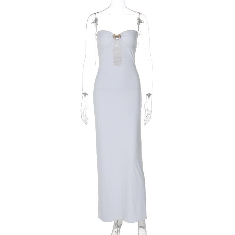 Goddess Chic White Strapless Cut-Out Maxi Dress with Gold Accent – Your Ultimate Resort & Holiday Soirée Statement