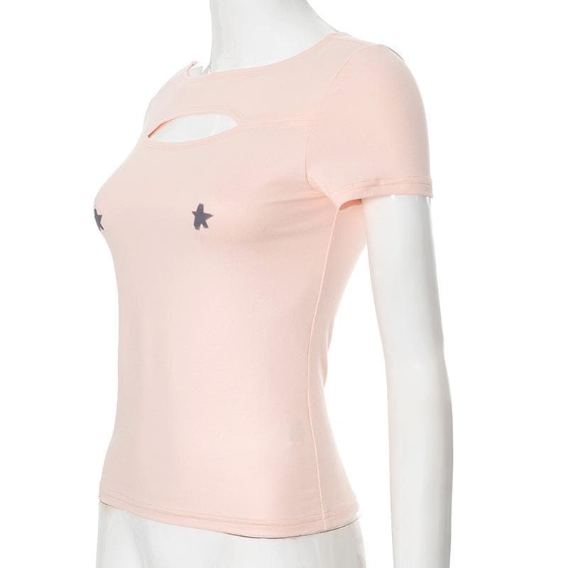 Star Struck Cutout Crop Top | Y2K Celestial Tee for Fall Nights & Halloween Fun