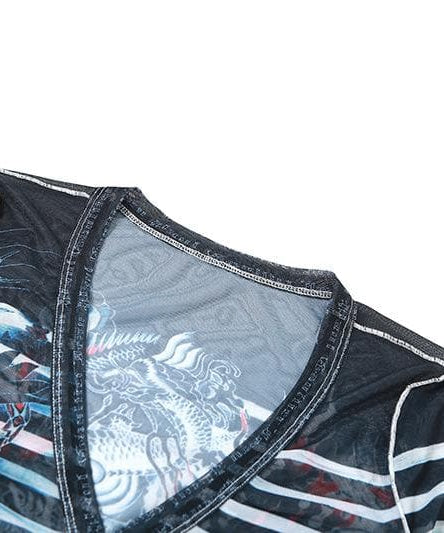 Fierce Dragon Tattoo Illusion Mesh Two-Piece Set - Your Ultimate Fall Party & Halloween Vibe!