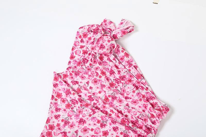 Fall Getaway Chic: Knotted One-Shoulder Floral High-Low Ruffle Maxi Dress